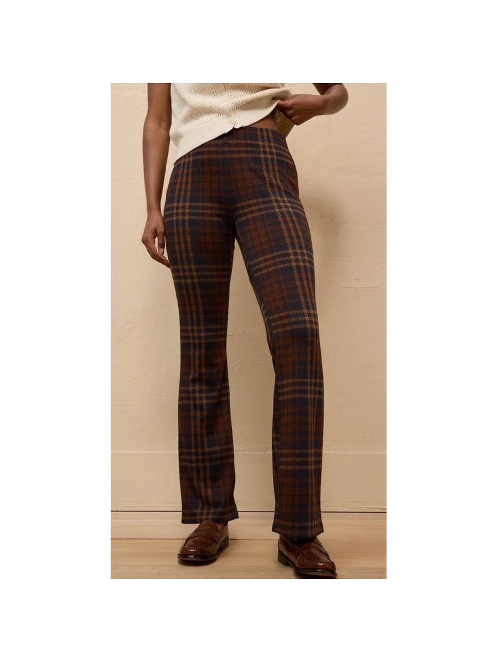 NWOT American Eagle Outfitters Brown Plaid Flare fall Pants